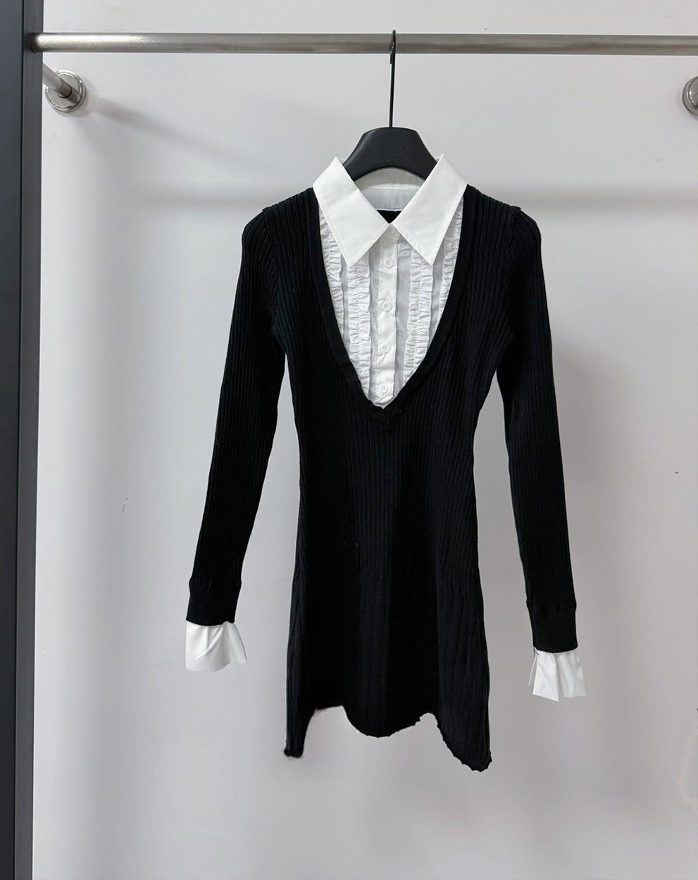 【dress】ニットドッキングフェイクレイヤードワンピース Q8994
