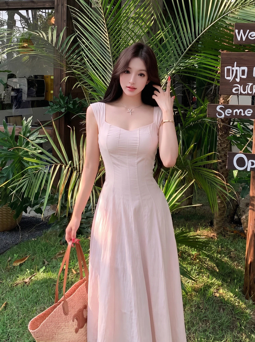 【dress】スクエアネックロングワンピース Q8646