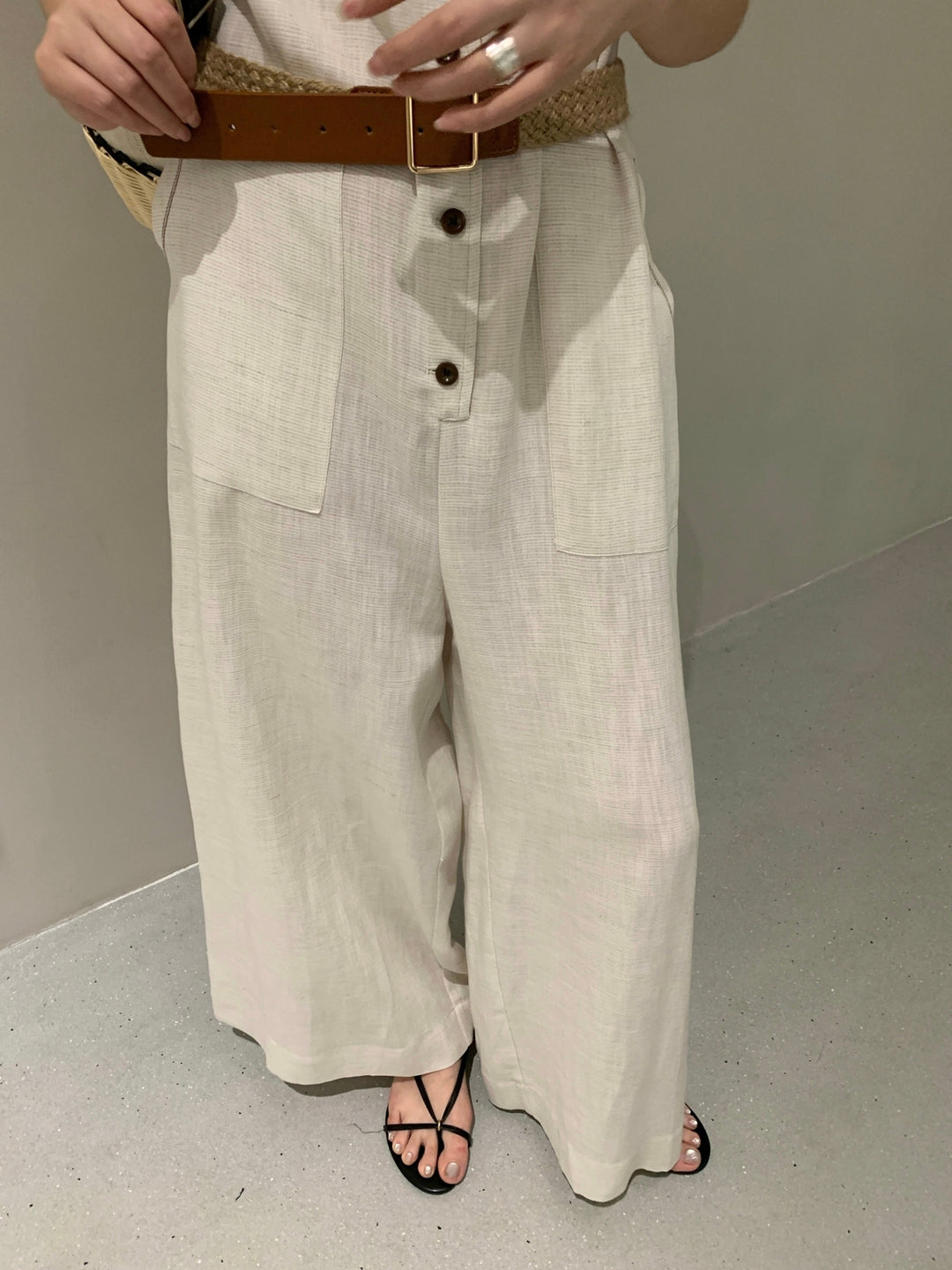 【set】ベルト付きVネックオールインワン Q8651