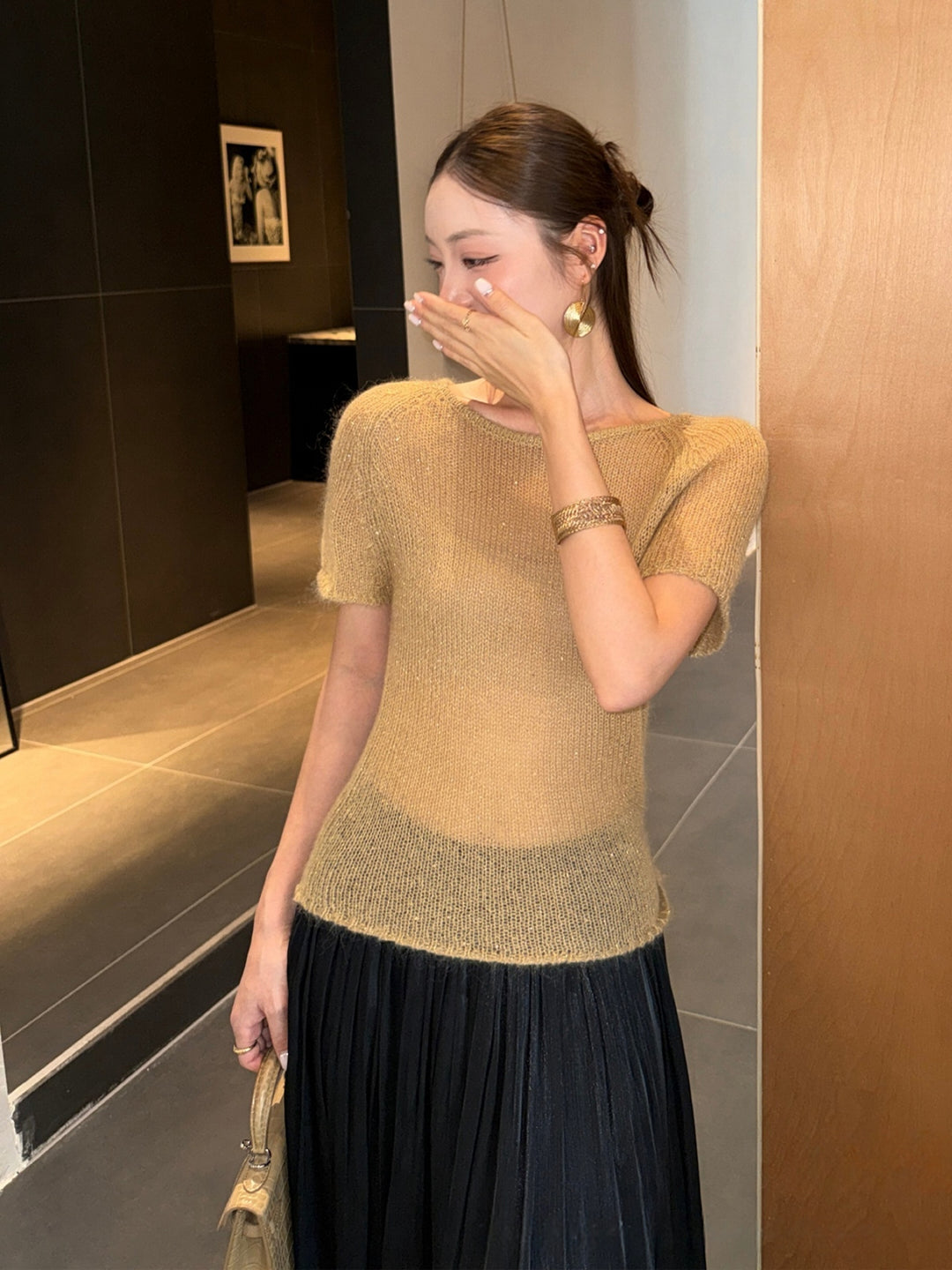 【tops】バックリボン半袖ニットトップス Q8979