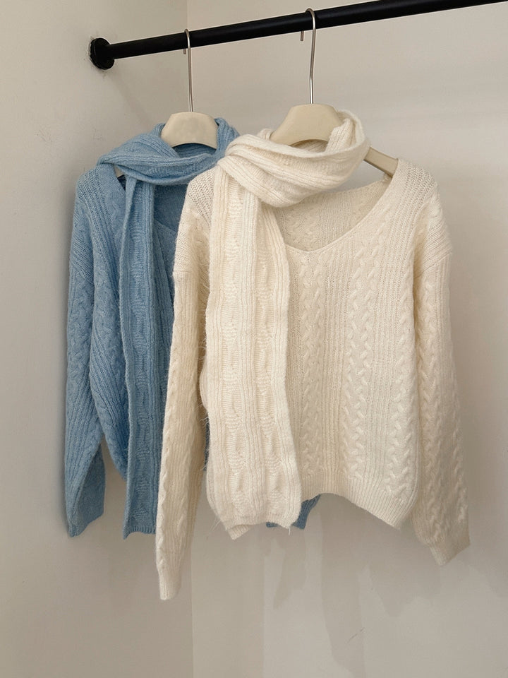 【tops】マフラー付きニットトップス Q9239