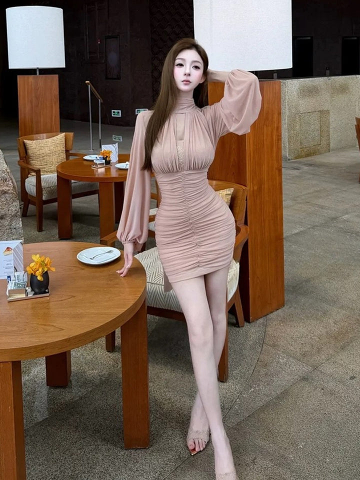 【dress】チュールドッキングギャザーワンピース Q9325