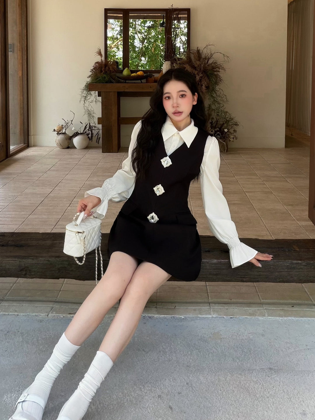 【dress】ラインストーン付きベストワンピース Q9087
