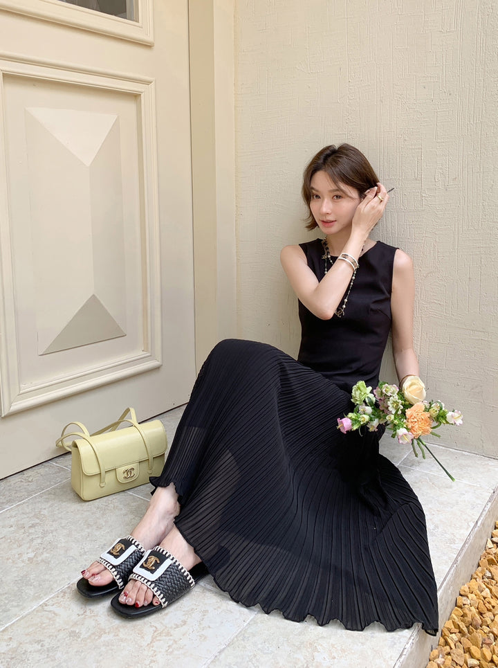 【dress】ノースリーブフェイクレイヤードワンピース Q8697