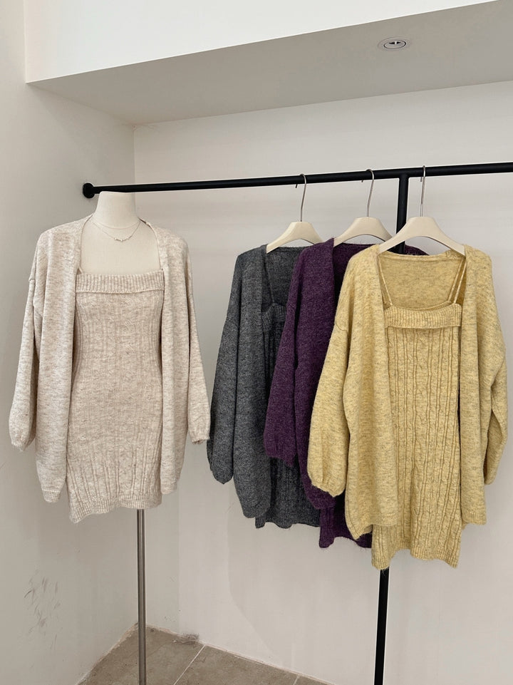 【set】ニットキャミワンピース×ニットカーディガンセット Q9257