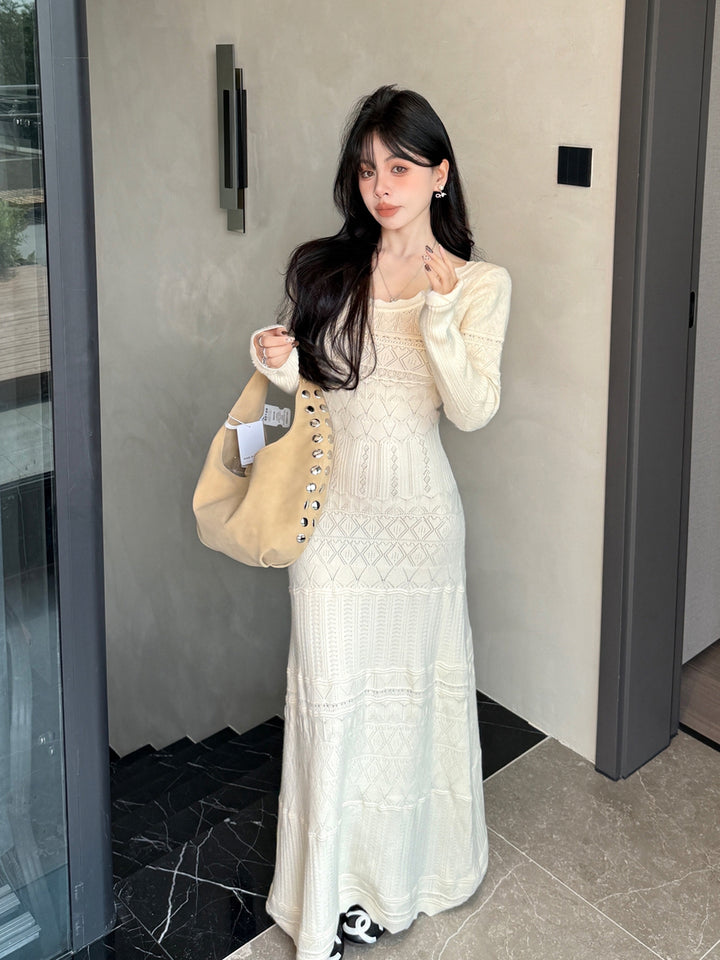【dress】ロングアイレットニットワンピース Q9189