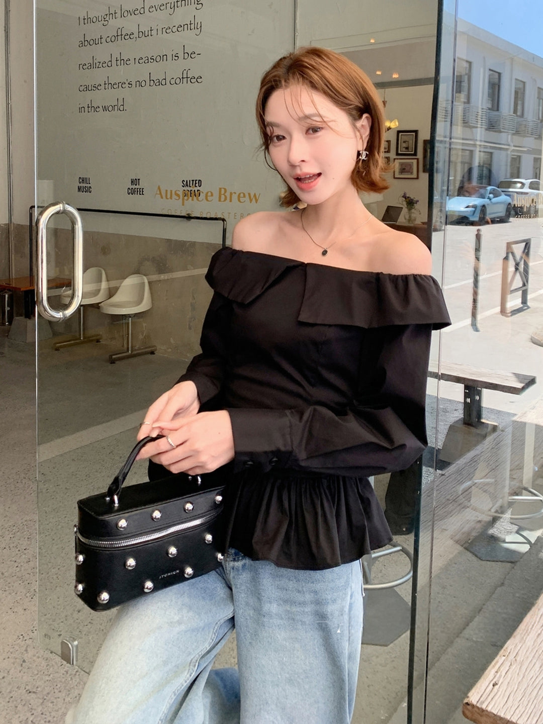 【tops】バックリボンオフショルダートップス Q9124