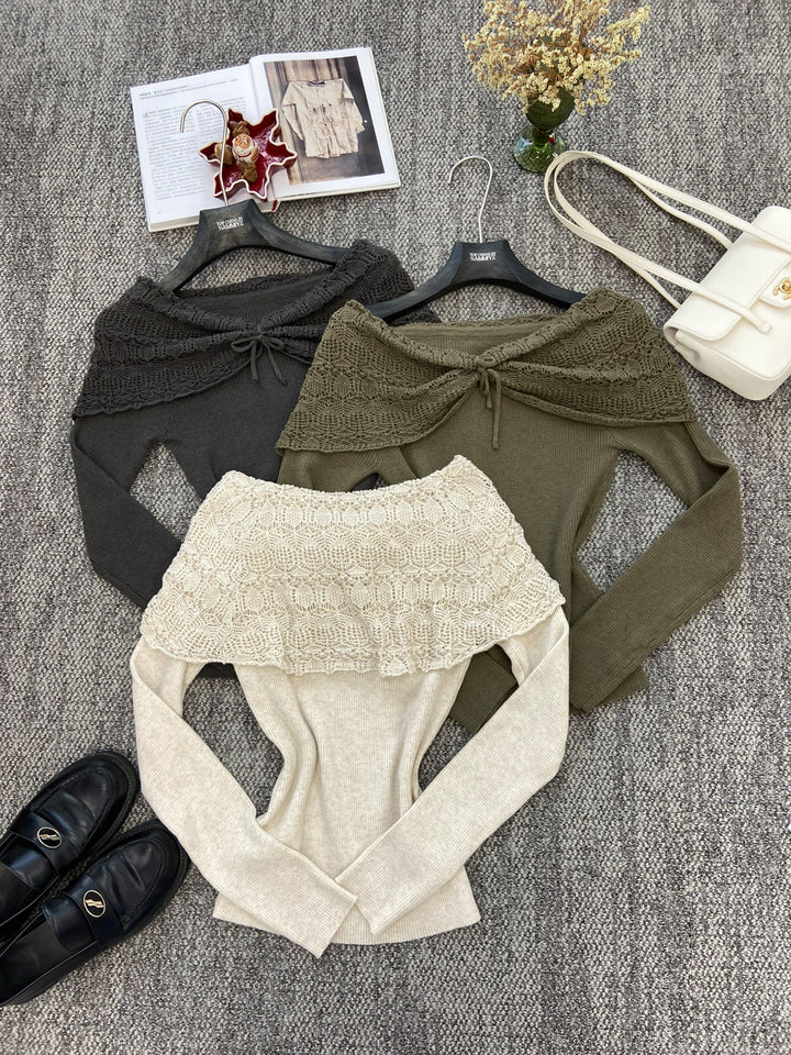 【tops】フェイクレイヤードニットトップス Q8937
