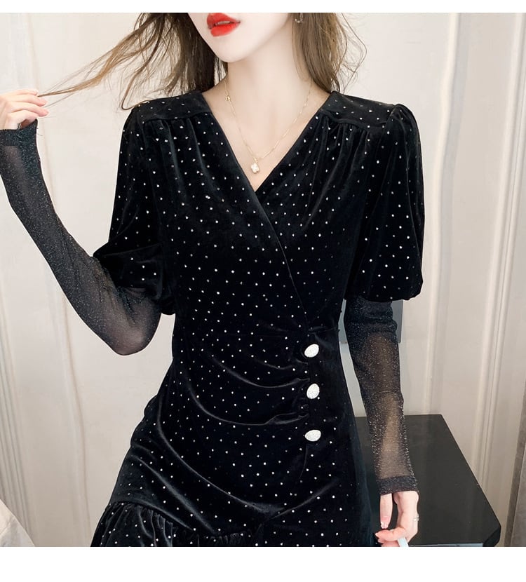 【dress】高級感 エレガント切り替えデートワンピース　M17391