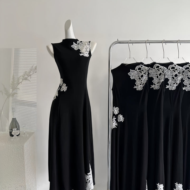 【dress】レースドッキングノースリーブニットワンピース Q8403