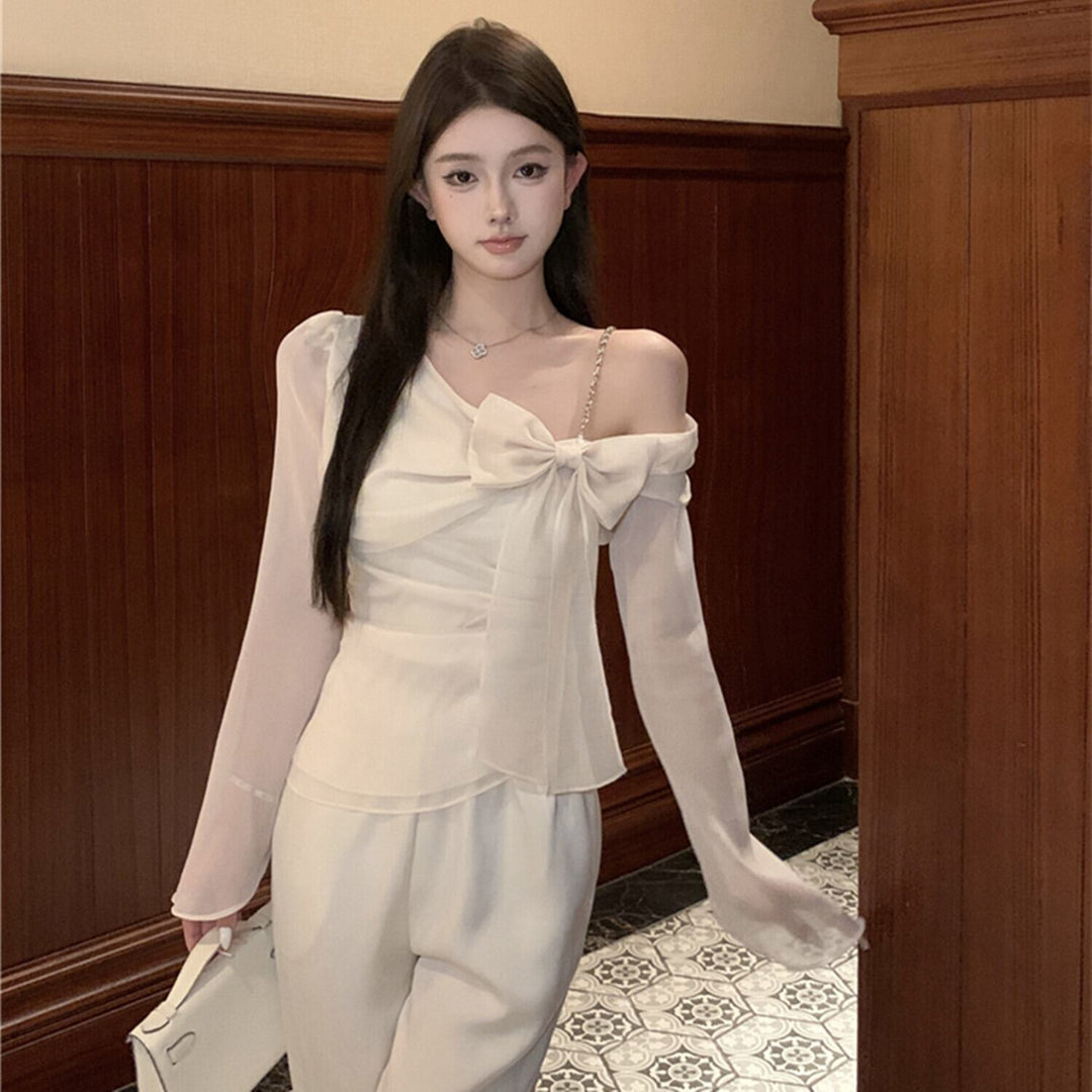 【tops】リボンチェーンストラップトップス　N3025