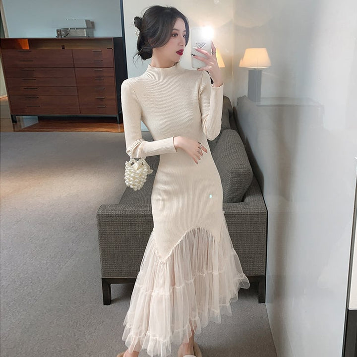 【dress】マーメイド切り替えニットワンピース　M17673