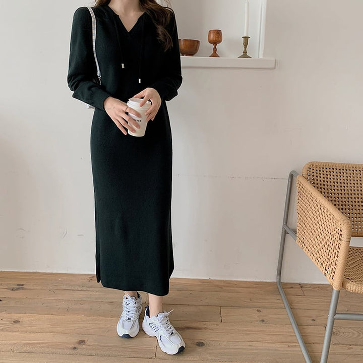 【dress】フード付きニットワンピース韓国系超人気　M17661