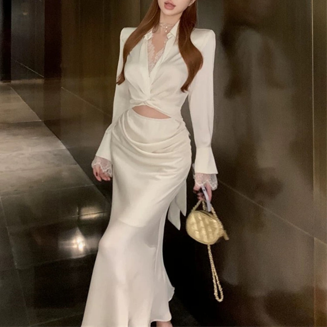 【dress】レース切り替えポイントオープンデートワンピース　N2695