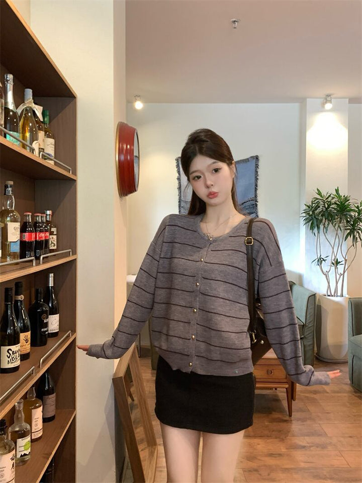 【outer】ボーダー柄ニットカーデ　M27455
