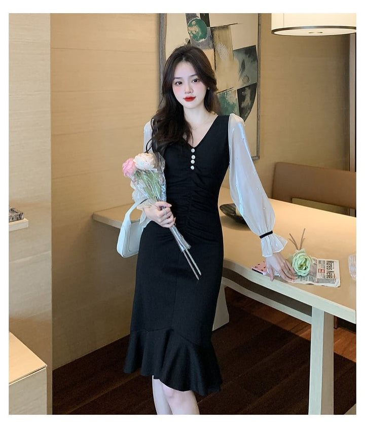 【dress】高級感 エレガントオシャレ切り替えワンピース　M17480