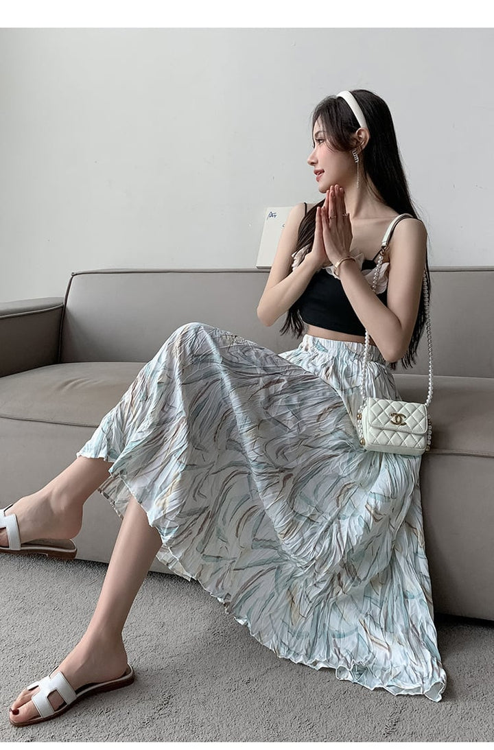 【bottoms】話題沸騰中 オシャレプリーツ花柄スカート　M17036