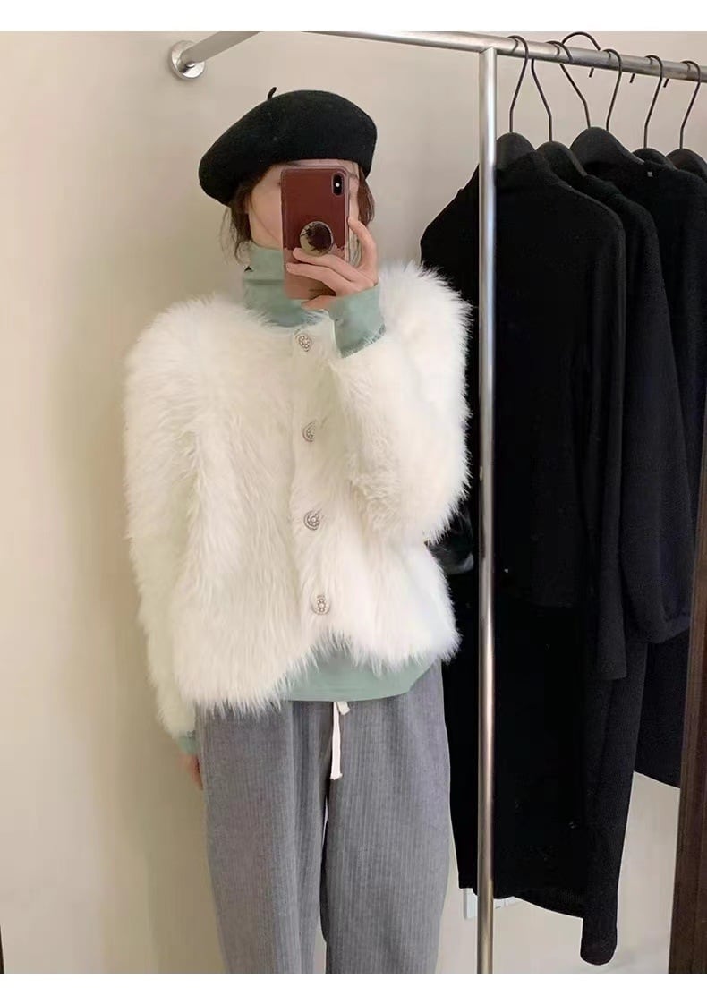 【outer】フェザークルーネックニットカーデ　M18083
