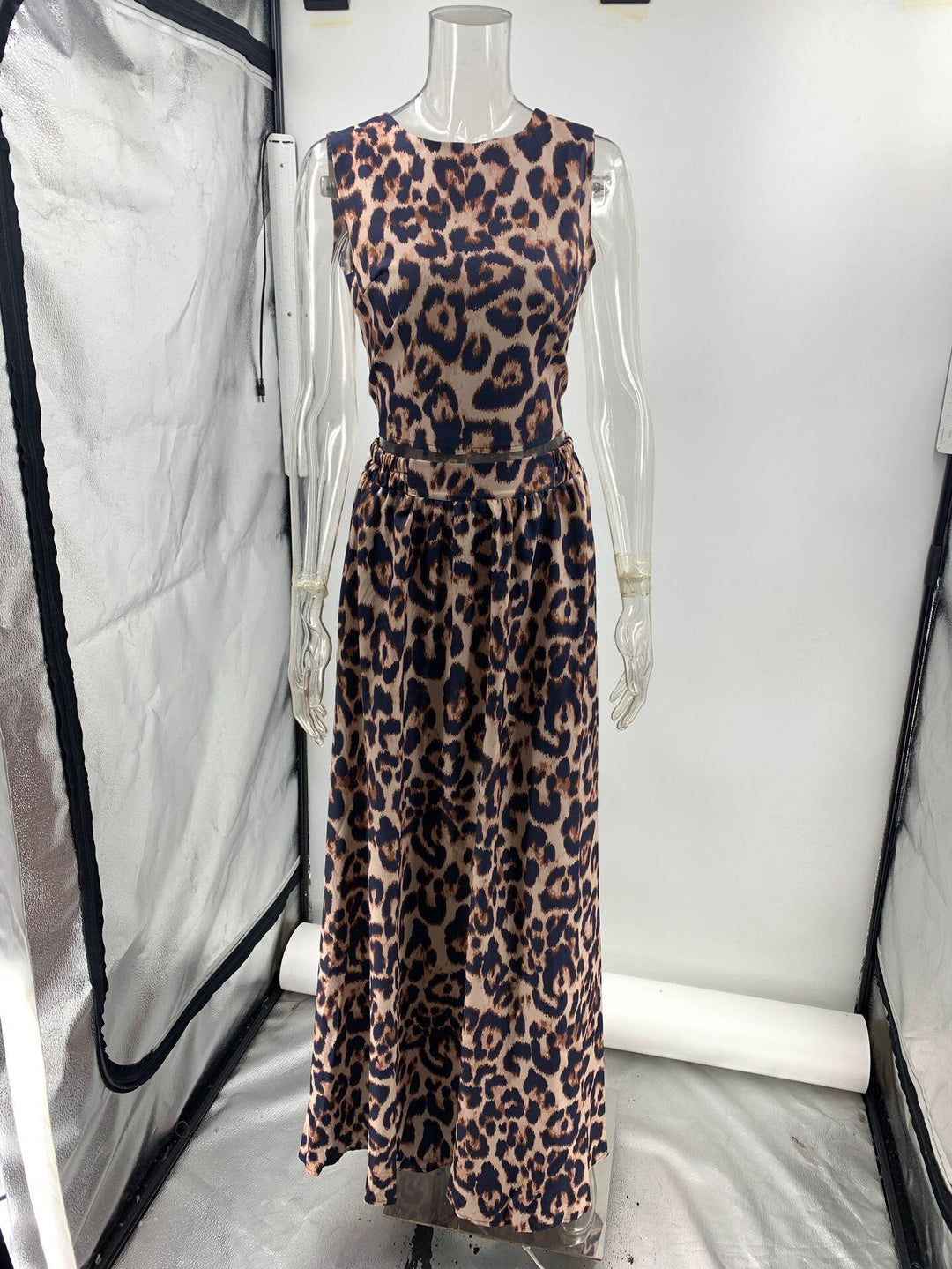 【set】ヒョウ柄バックレストップス×スカートセット　M29741
