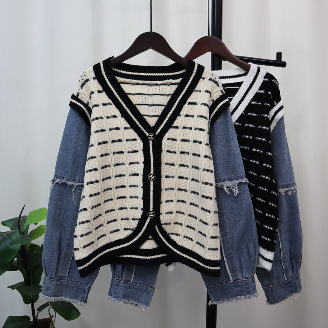 【outer】デニムドッキングニットカーデ　M18258