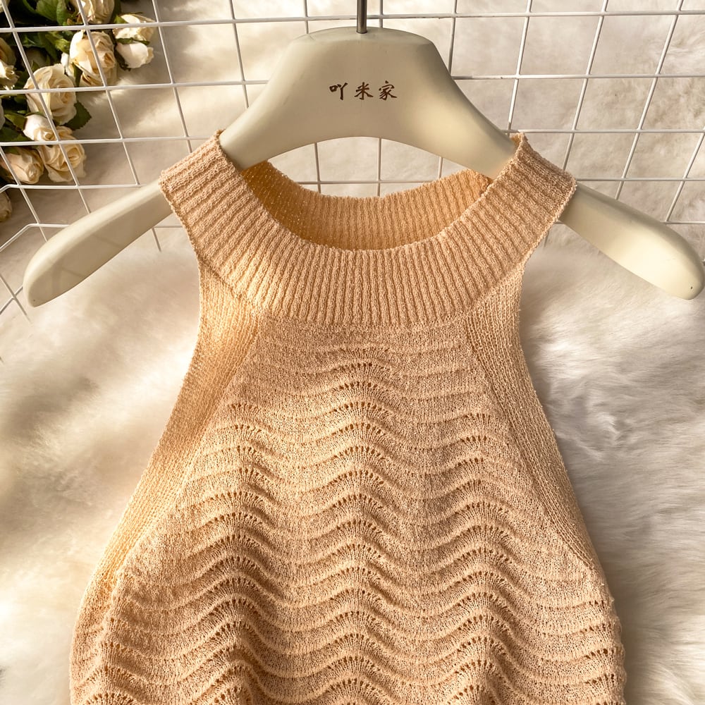【dress】大人らしい ノースリーブ薄手ニットワンピース　M17145