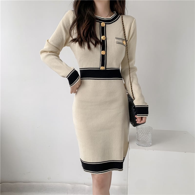 【dress】韓国系超人気エレガントニットワンピース　M17485