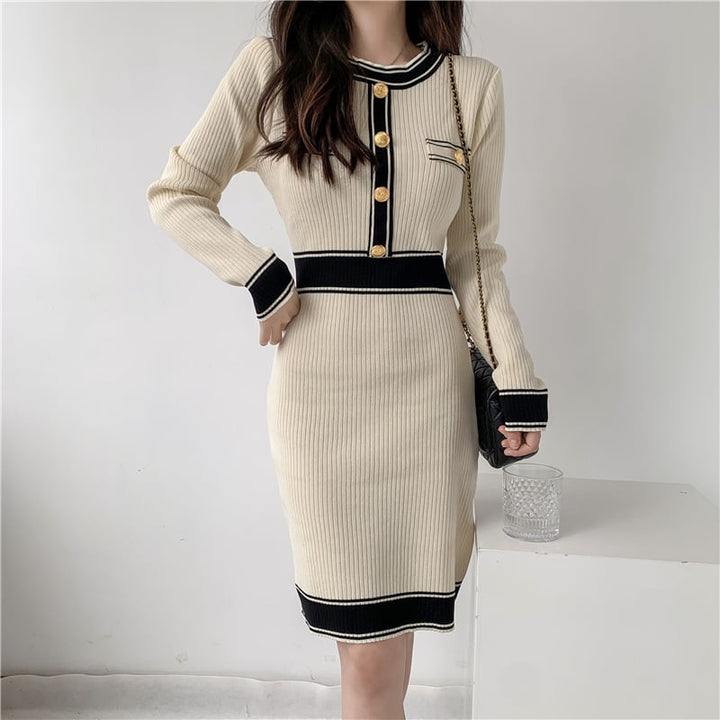 【dress】韓国系超人気エレガントニットワンピース　M17485