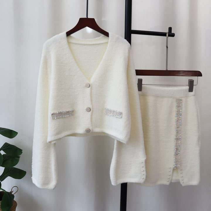 【set】Ⅴネックカーディガン×スカートセット　N2758