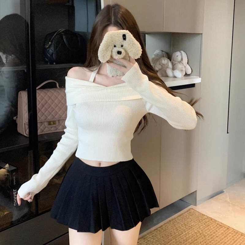 【tops】ホルターネックニットトップス Q7928