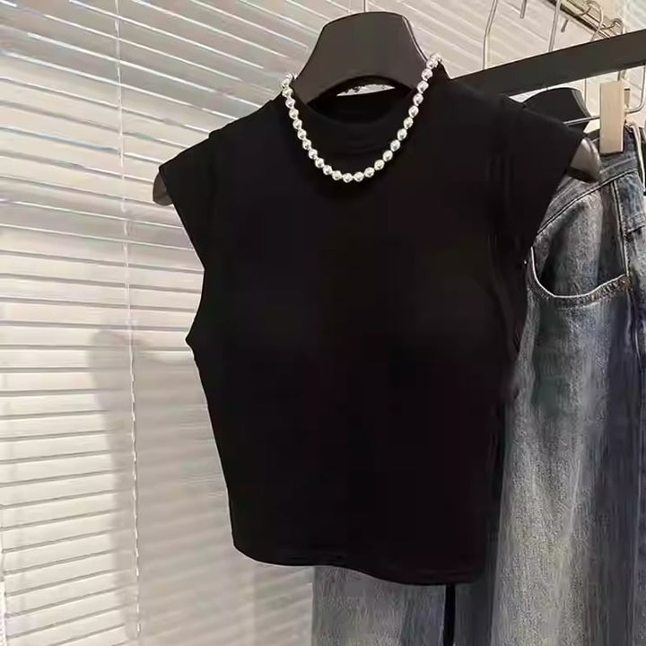 【tops】胸パット付きノースリーブトップス Q8436