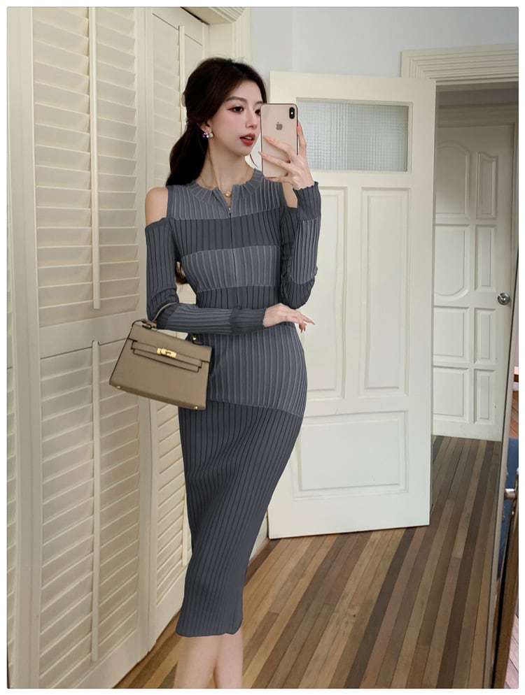 【dress】オフショルダーニットワンピース　M26586