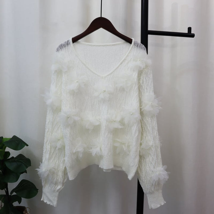 【tops】立体フラワーニットセーター　M26095