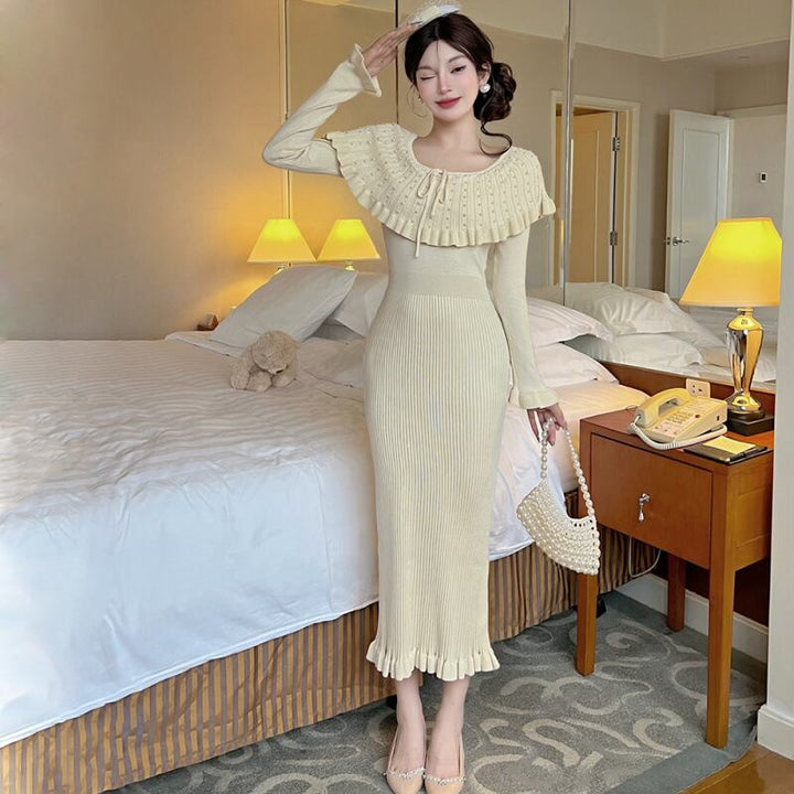 【dress】ラバティンカラーニットワンピース Q7046