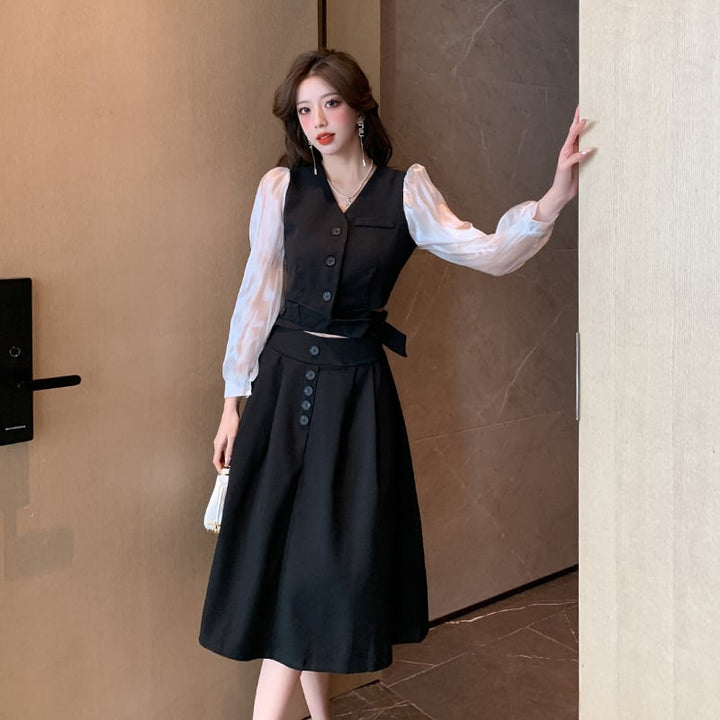 【dress】女子力アップエレガントデーワンピース着瘦せ　M17315
