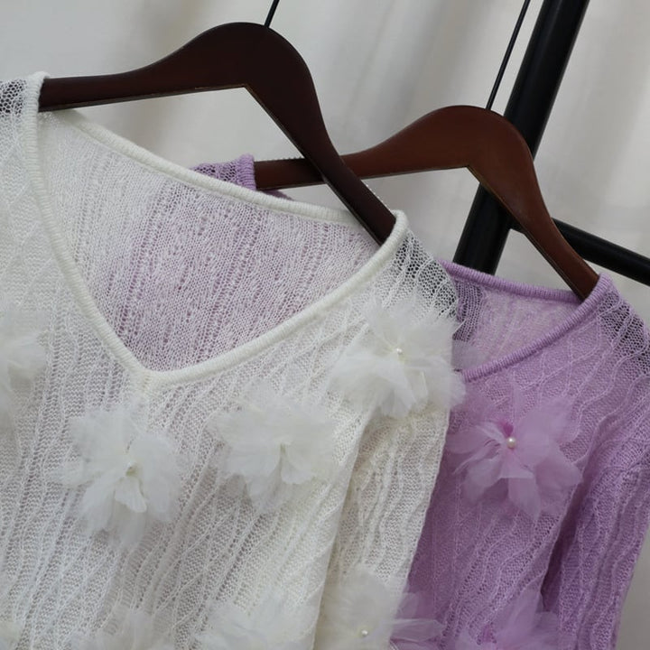 【tops】立体フラワーニットセーター　M26095