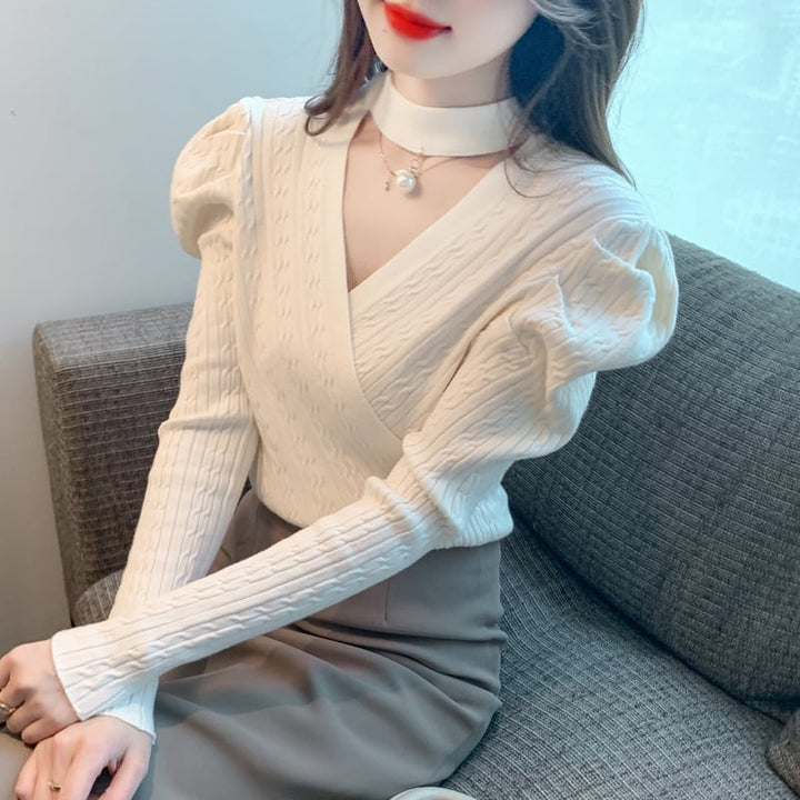 【tops】パフスリーブニットトップス　M18687