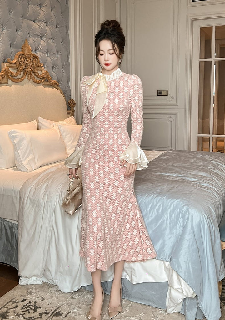 【dress】リボン付きマーメイドワンピース　M27010