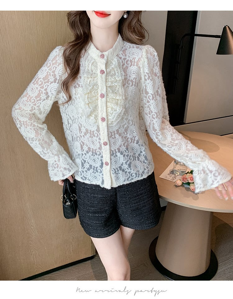 【tops】フリルレースシャツトップス　M26524