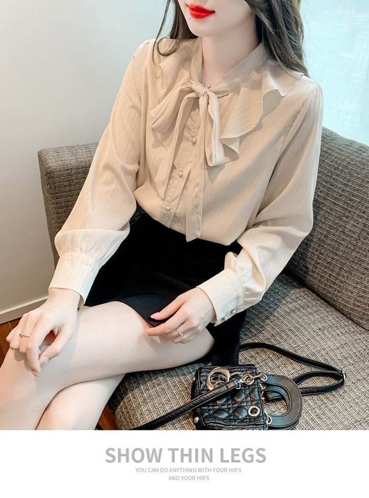 【tops】人気アイテム ! リボン付きシャツトップス　M17615