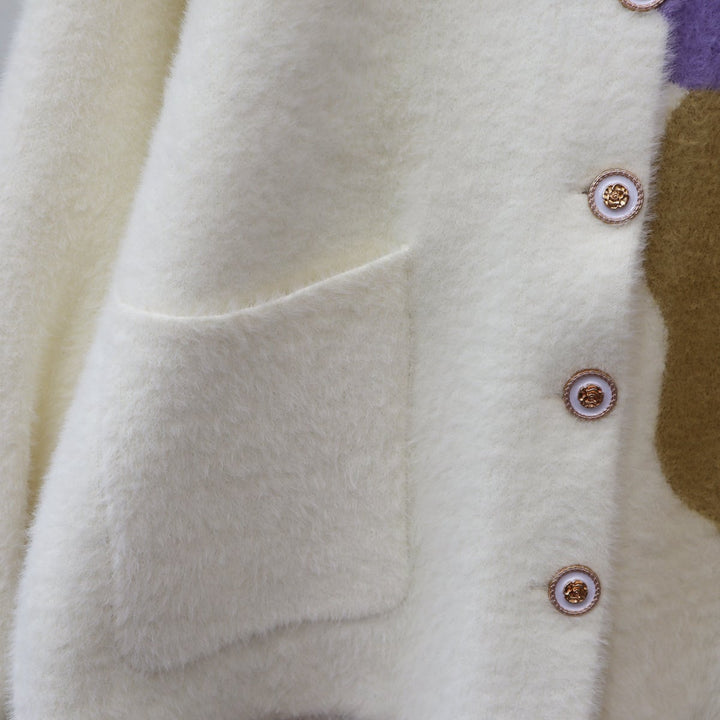 【outer】クルーネック配色ニットカーデ　M18313