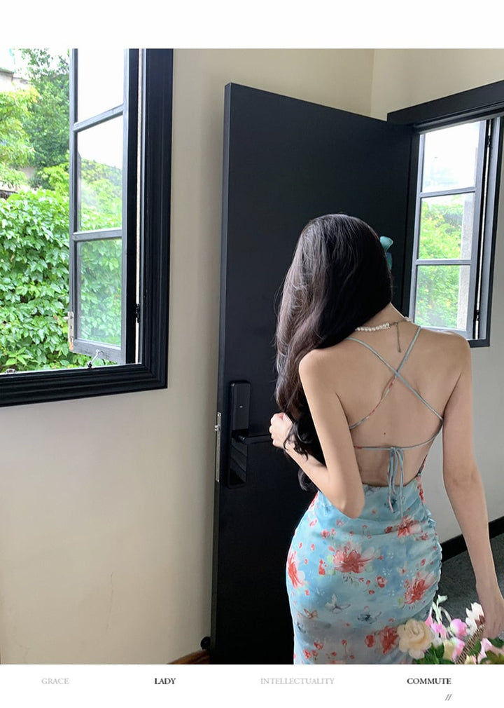 【dress】花柄バックレスワンピース　M25279