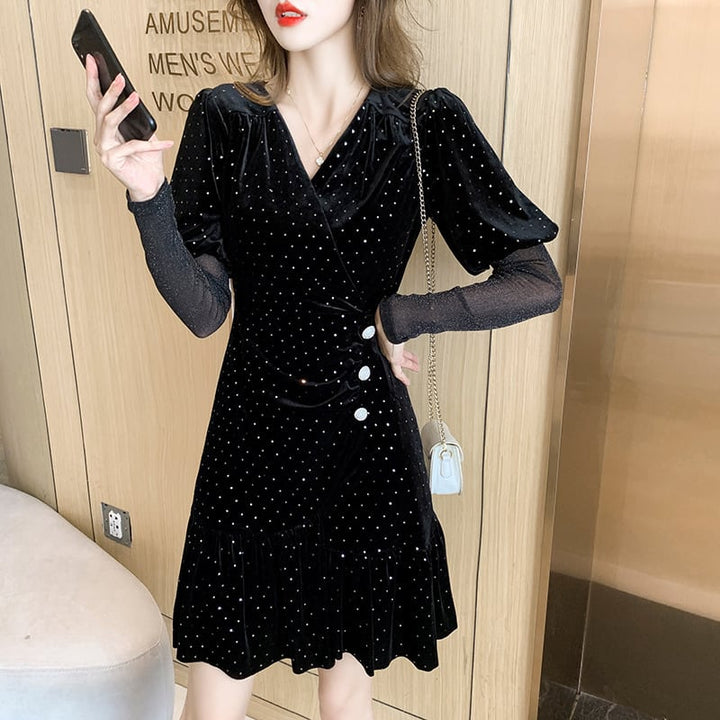【dress】高級感 エレガント切り替えデートワンピース　M17391
