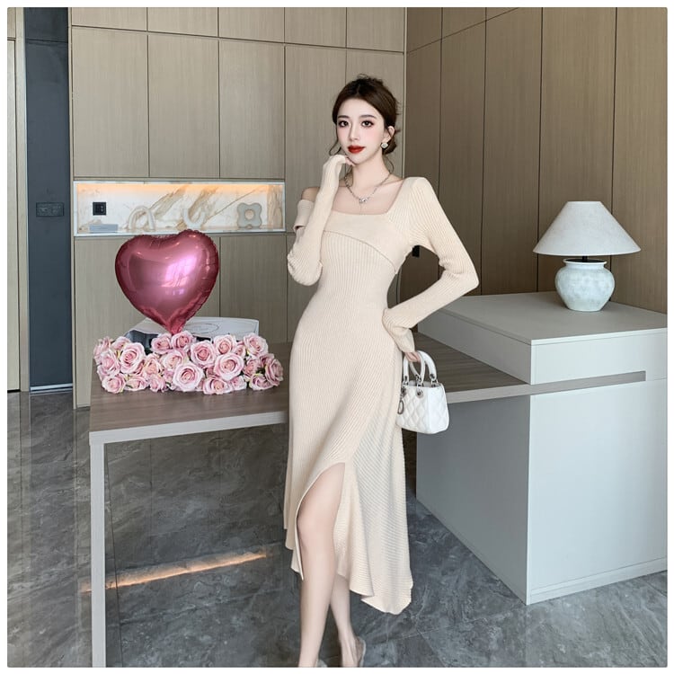 【dress】スリットニットワンピース　M28091