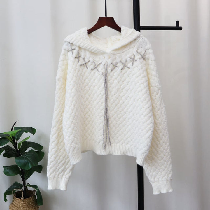 【tops】フード付きニットセーター　M28599