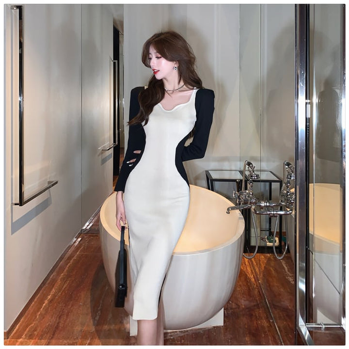 【dress】配色切り替えニットワンピース　M27808