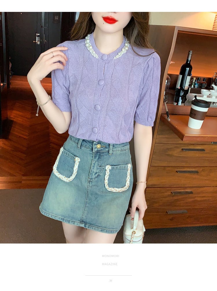 【tops】存在感 スウィートオシャレ薄手ニットトップス　M16839