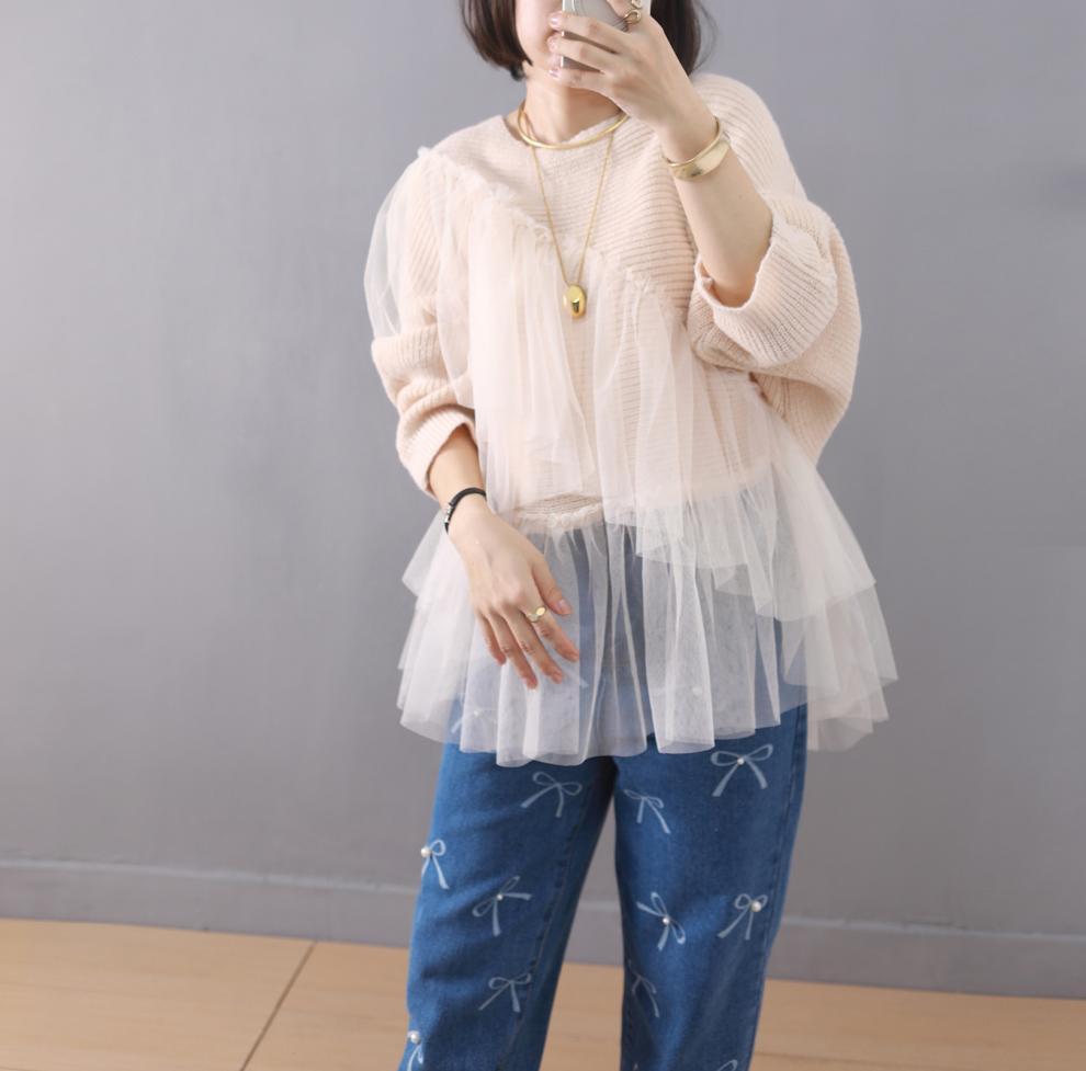 【tops】チュールドッキングニットセーター　M26966