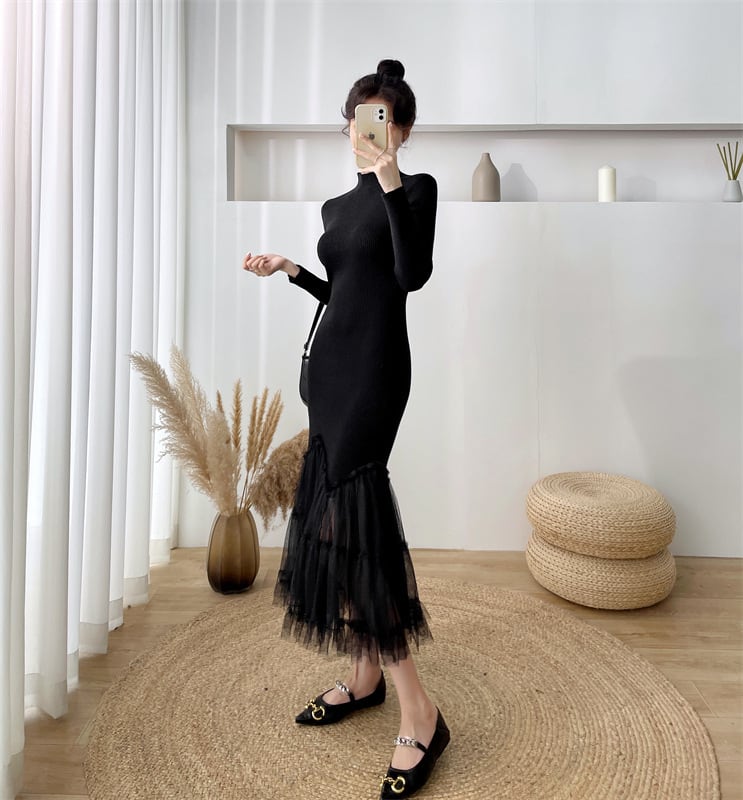 【dress】マーメイド切り替えニットワンピース　M17673
