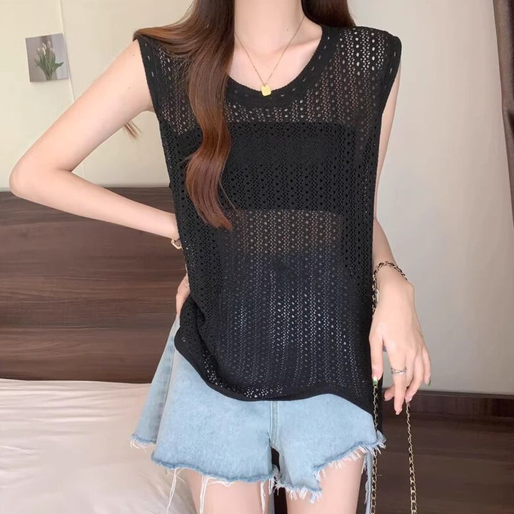 【tops】透かしニットベスト Q8307