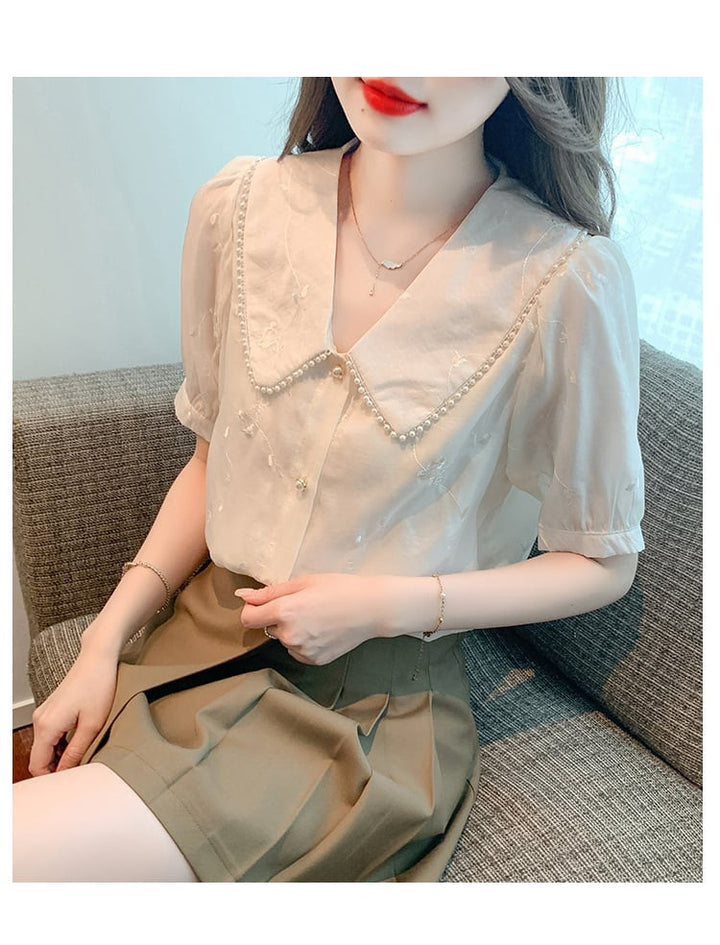 【tops】大人らしい スウィートレースシャツトップス　M17037